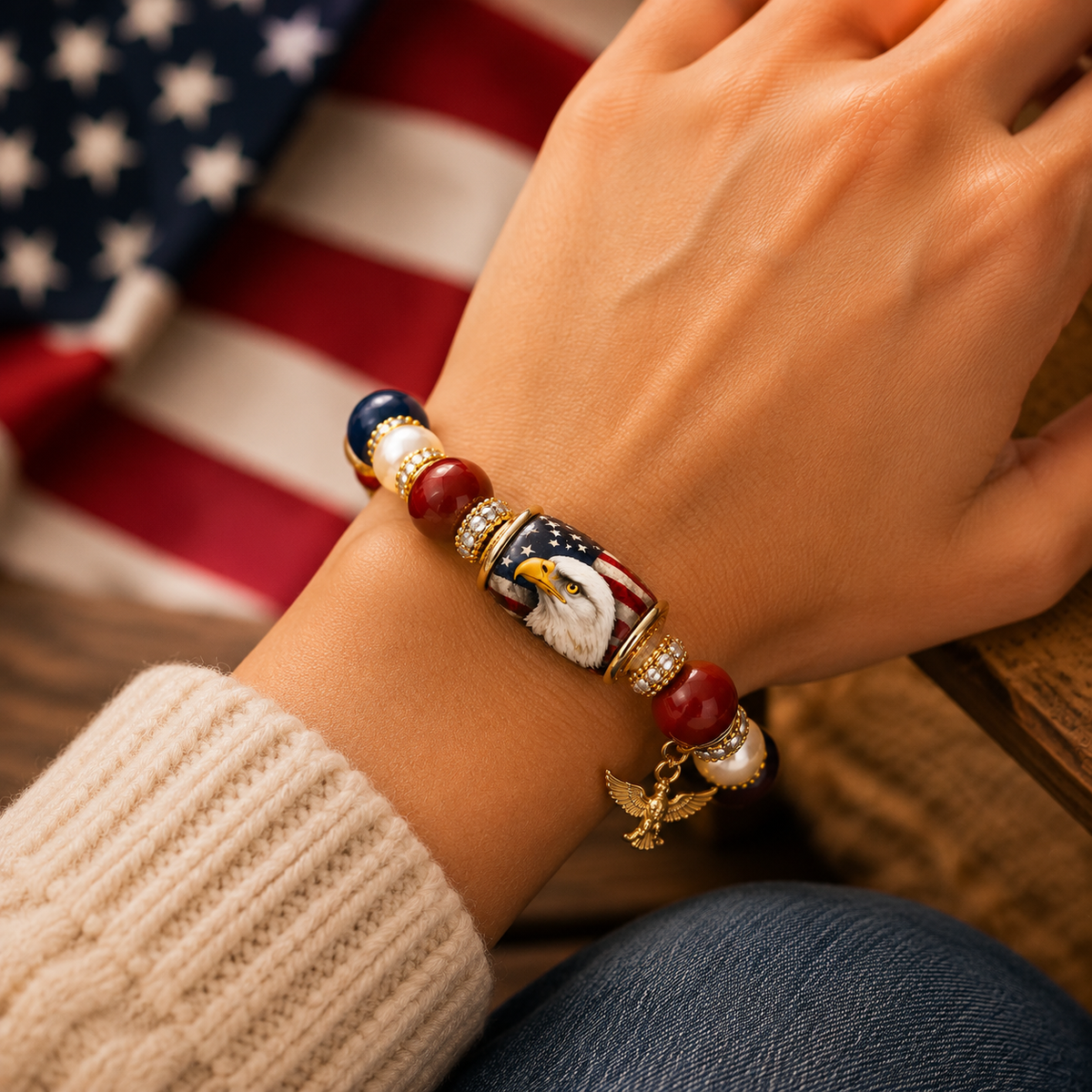 ๐ Patriotic Eagle Bead Bracelet โ A Symbol of Freedom & Strength โจ