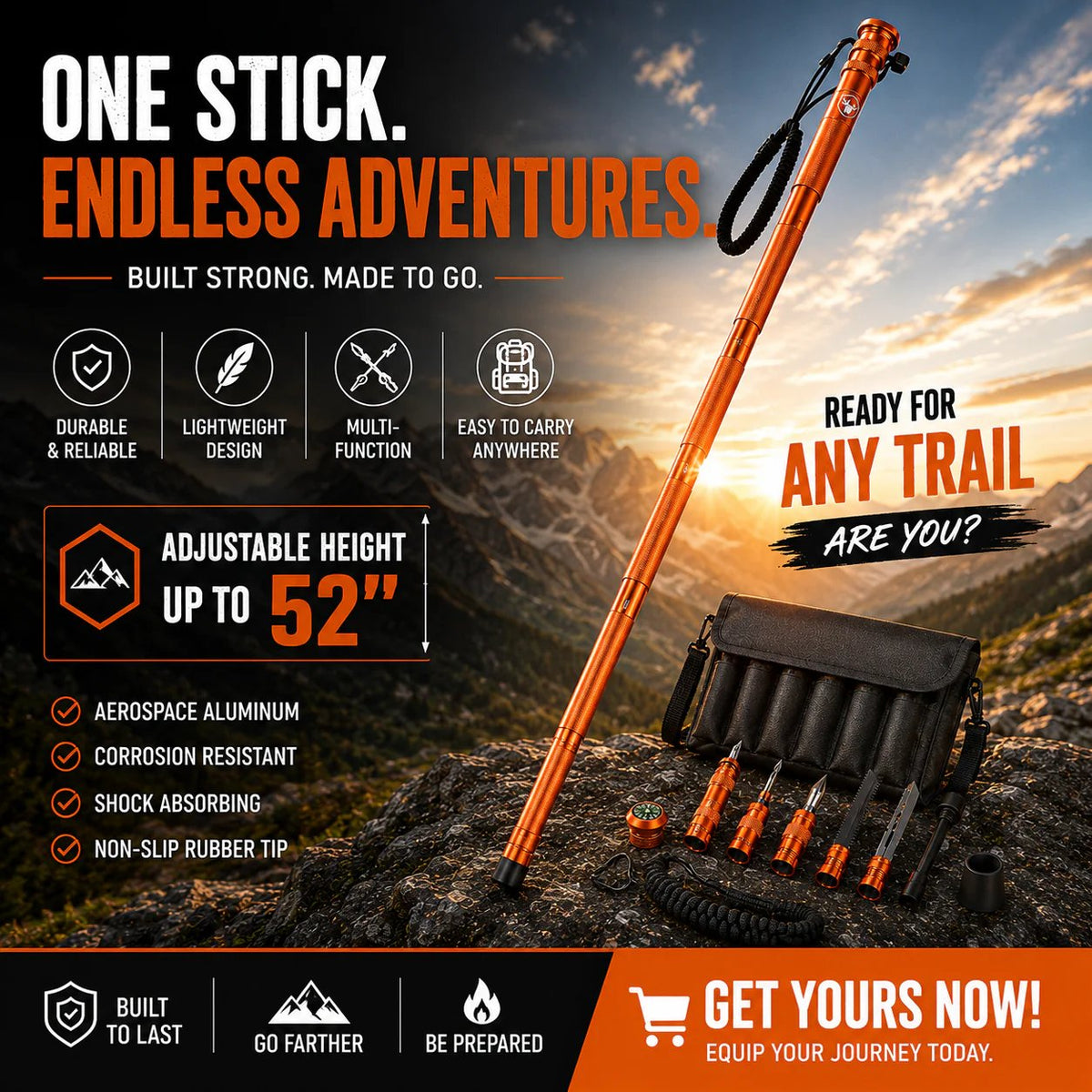 π¨Survival Hiking Stick β Adjustable Trekking Pole with Built-In Outdoor Survival Tools