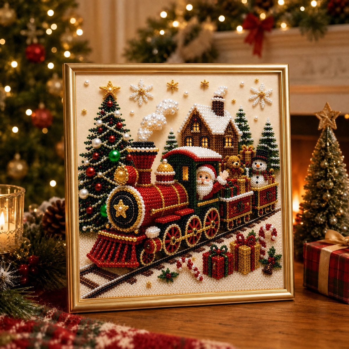 🎄🎅 Premium 3D Pearl Christmas Wall Art Kit | Luxury Flocked Canvas with Scratch-Resistant Non-Fading Pearl Beads DIY Holiday Decor⛄️❄️